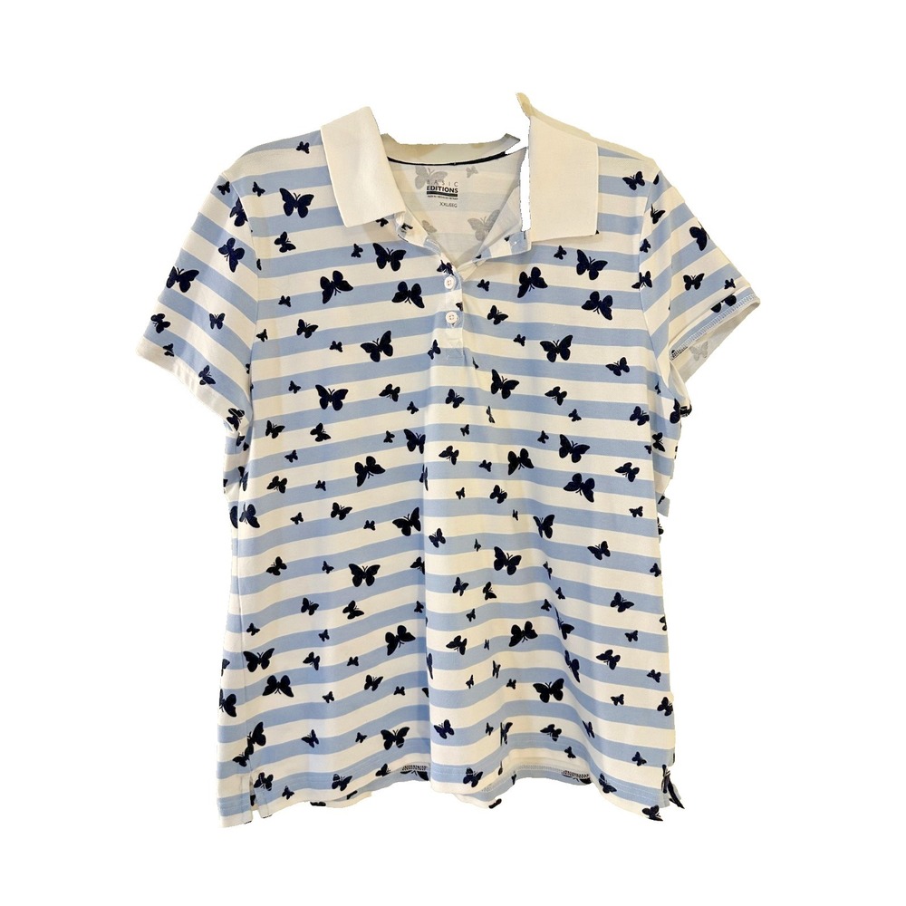 Basic Edition Womans Y2K Butterfly Collared Top Size 2X Preppy 90s Tennis Prep